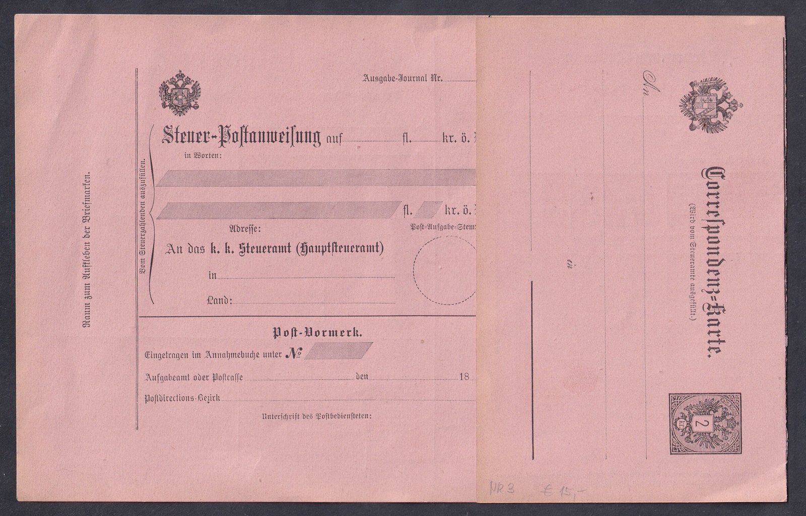 1883. Ausztria, használatlan 2kr díjjegyes postautalvány