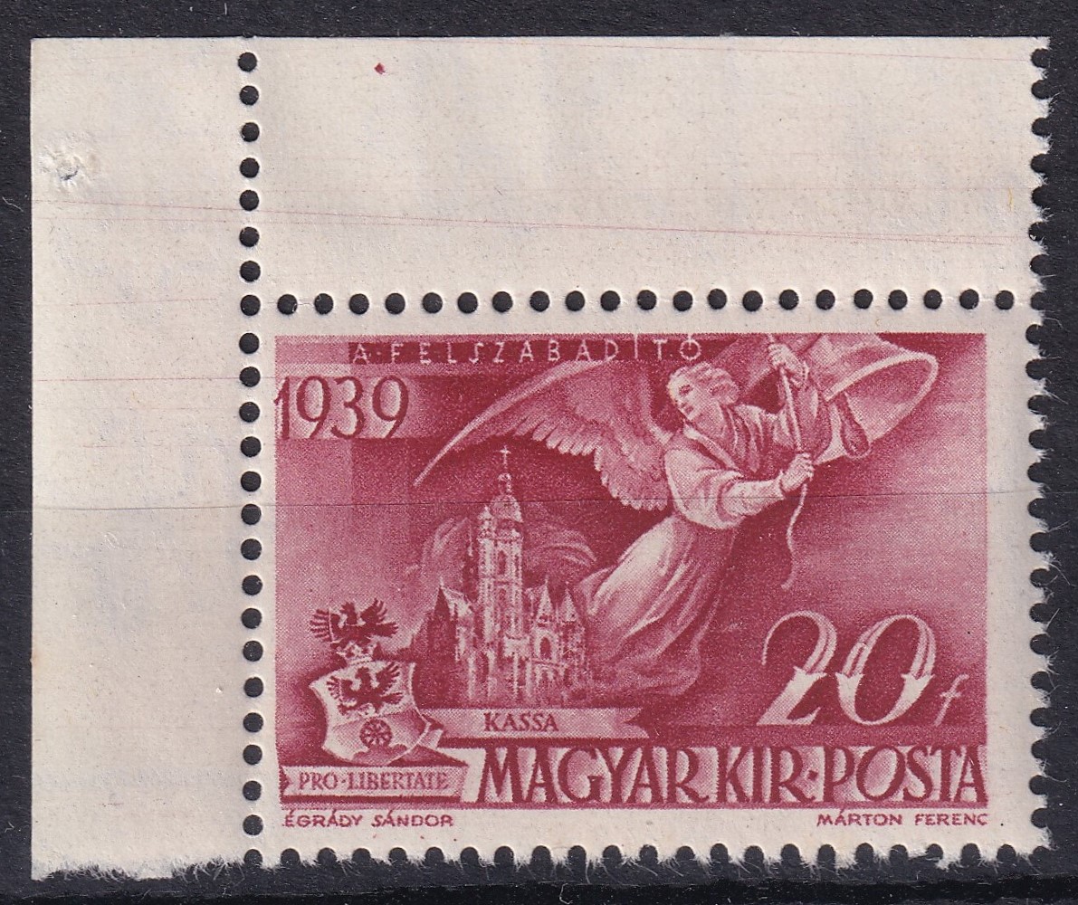 IMG_20260424_0025.4 1940. Horthy Miklós 20 éves kormányzása 20f ívsarki bélyeg - "ÉGRÁDY" tévnyomat - a tervező nevéből hiányzik az első belű:"L"