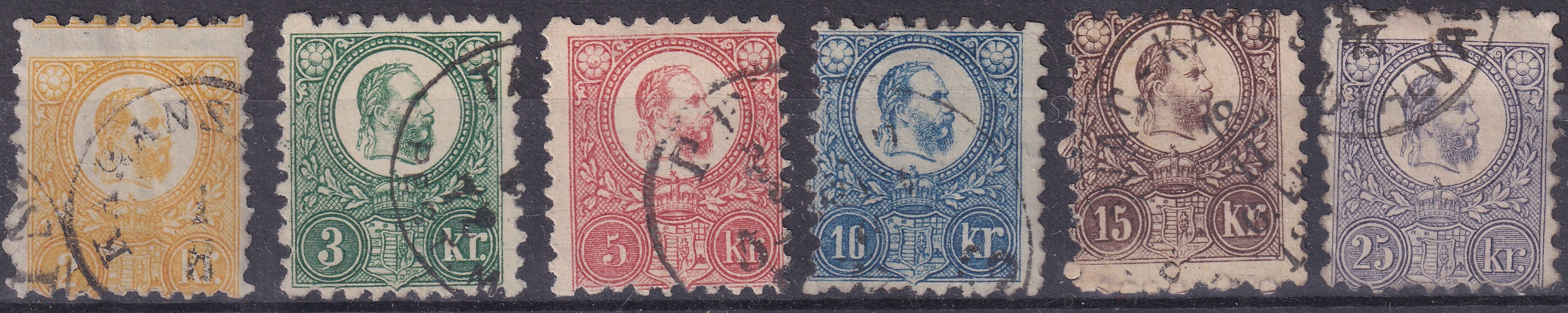 1871. Réznyomat nagyon szép használt sor, 3 krajcáros tömbfoggal!