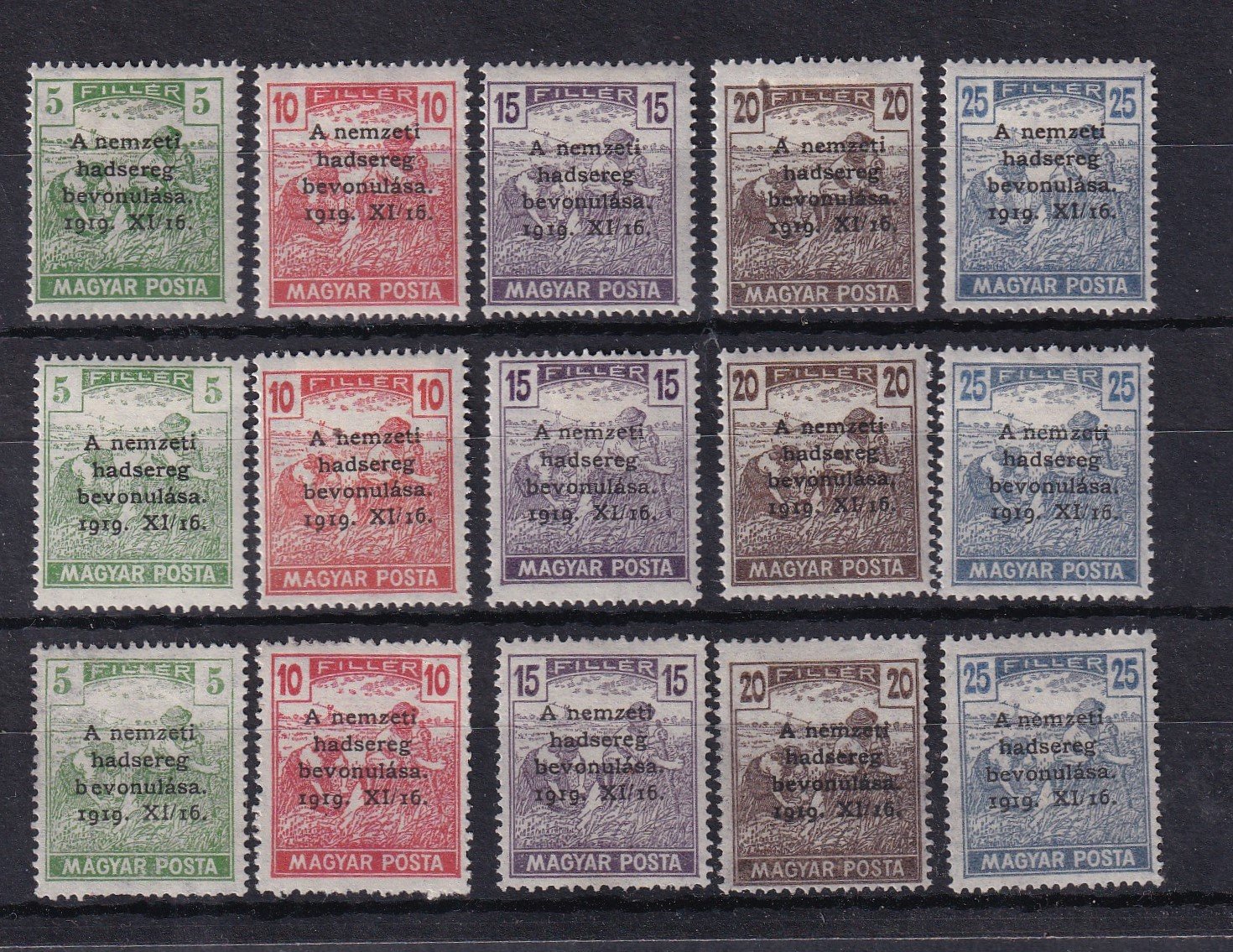 3 db 1919. A Nemzeti Hadsereg bevonulása sor - 2 db sor SOC.MIS. garancia jelzéssel