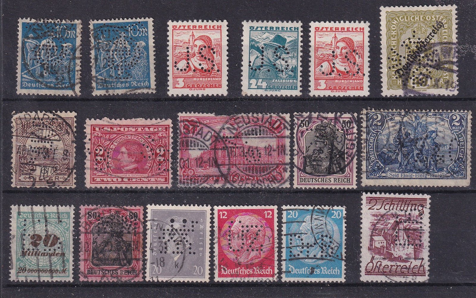 Vegyes perfin tétel, Ausztria, Németország