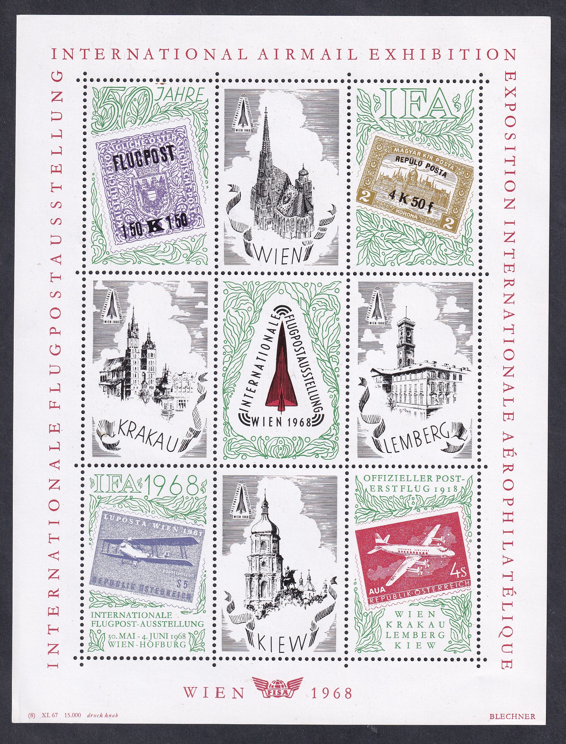 IMG_20260428_0018 Ausztria. 1968. Légiposta bélyegkiállítás levélzáró blokk