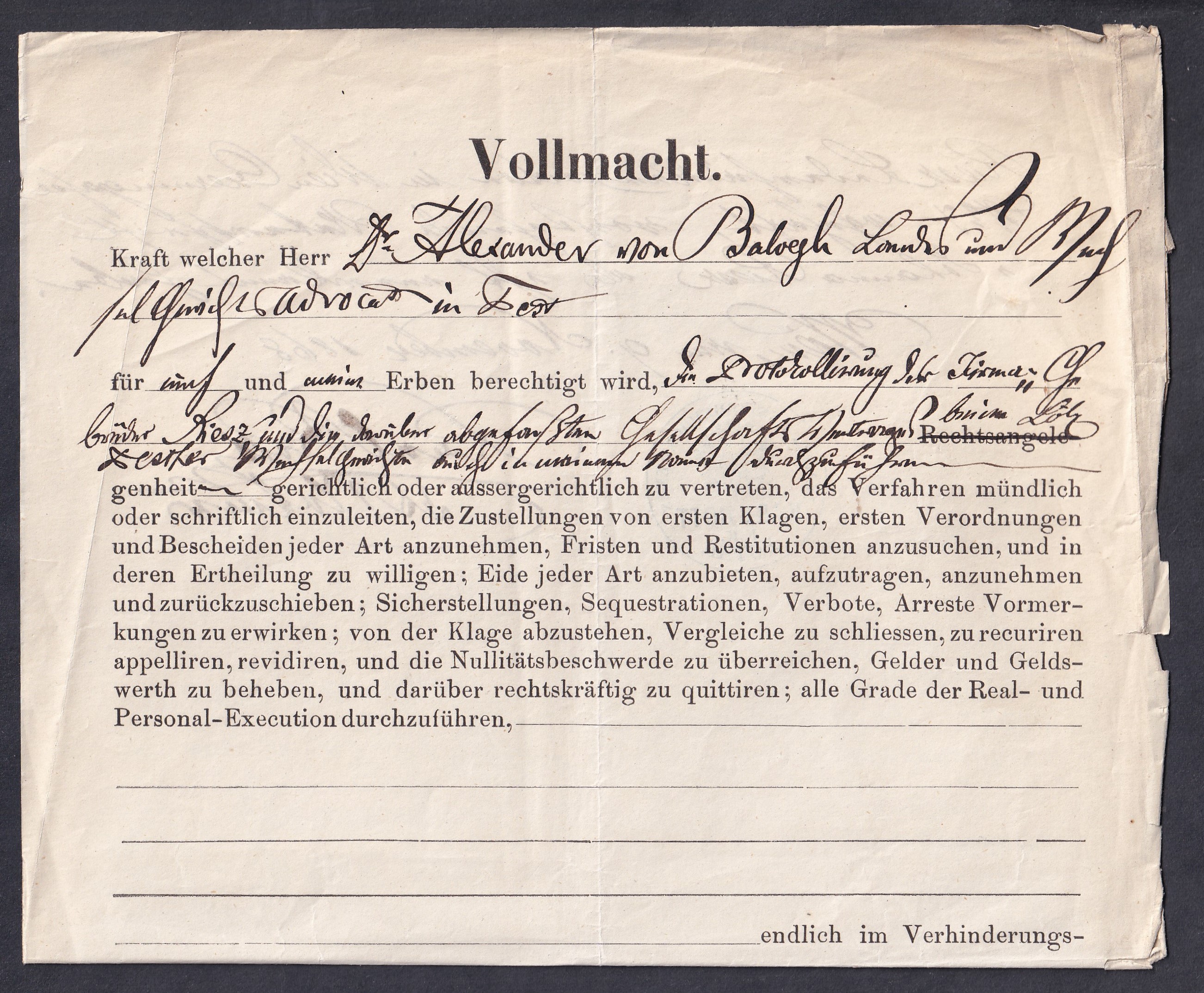 Ausztria, 1868. Bécsben kiállított meghatalmazás 50 krajcáros illetékbélyeggel