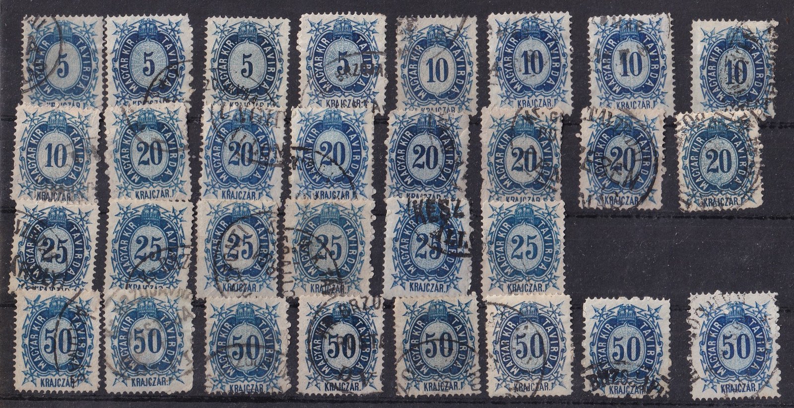 1874. 30 db használt Távírda bélyeg