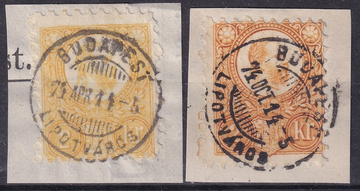 1871. Réznyomat 2kr kivágásor, sárga és okker színnel - BUDAPEST / LIPÓTVÁROS