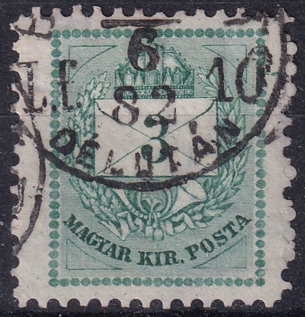 1881. Színesszámú 3 krajcár, erős metszetjavítással, szélesre fogazva