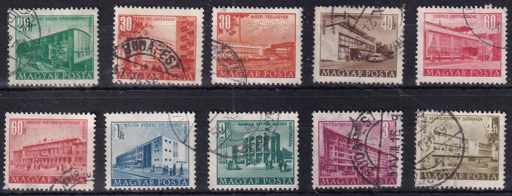 1951/53. Épületek használt bélyegek - (A) alló vízjellel!