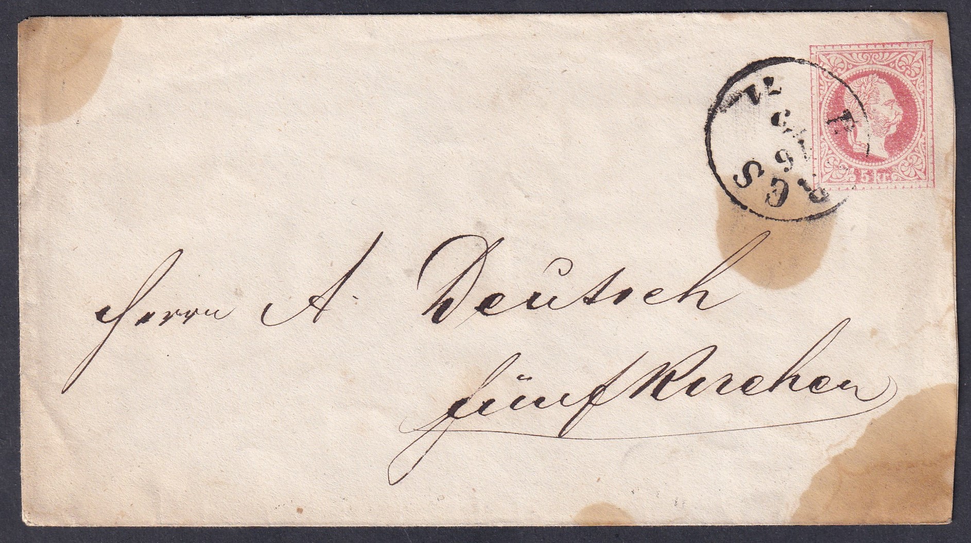 1871. BARCS, Fünfkirchen (PÉCS) -re feladott díjjegyes boríték