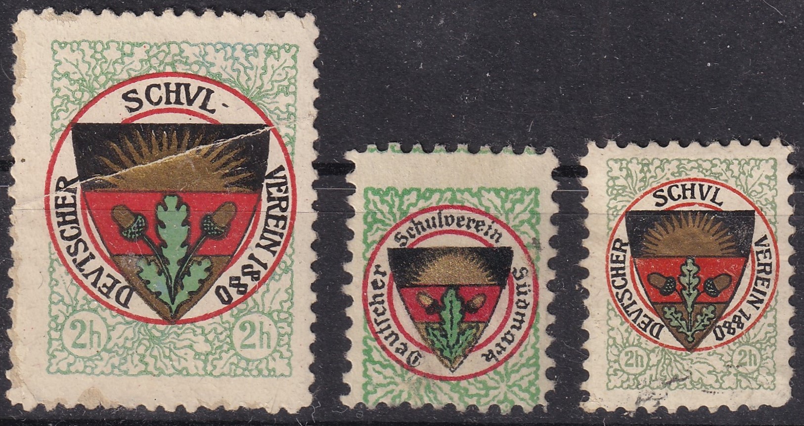 IMG_20260504_0012.4 3 db "DEUTSCHER SCHULVEREIN 1880" Német Iskolaszövetség segélybélyegek