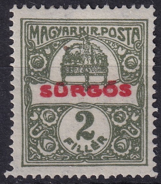1916. SŰRGŐS 2f - a vörös szín ívszínátnyomatával