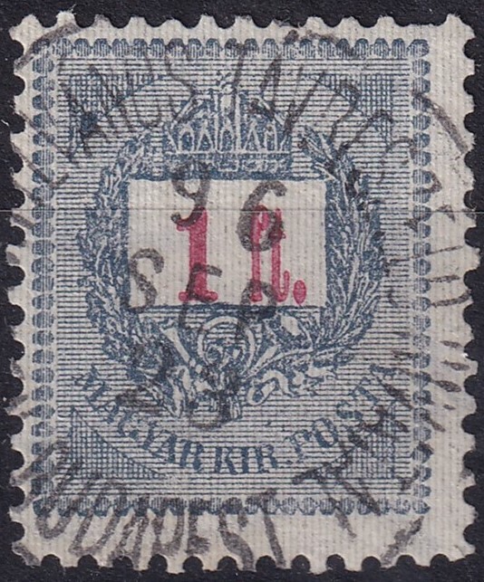 1889. 1 Ft /E/ élénk kárminvörös értékjelzéssel, a boríték alsó vonalára elcsúszott értékjelzés - M.KIR.NYILVÁNOS TÁVBESZÉLŐ HIVATAL / BUDAPEST