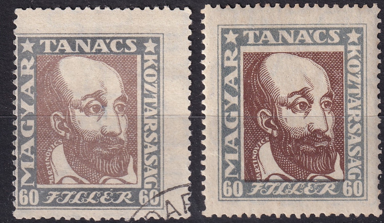 IMG_20260515_0012.8 1919. Tanácsköztársaság arcképei – 2 db 60f-es bélyeg, nyomdai érdekességekkel; használt és postatiszta példány
