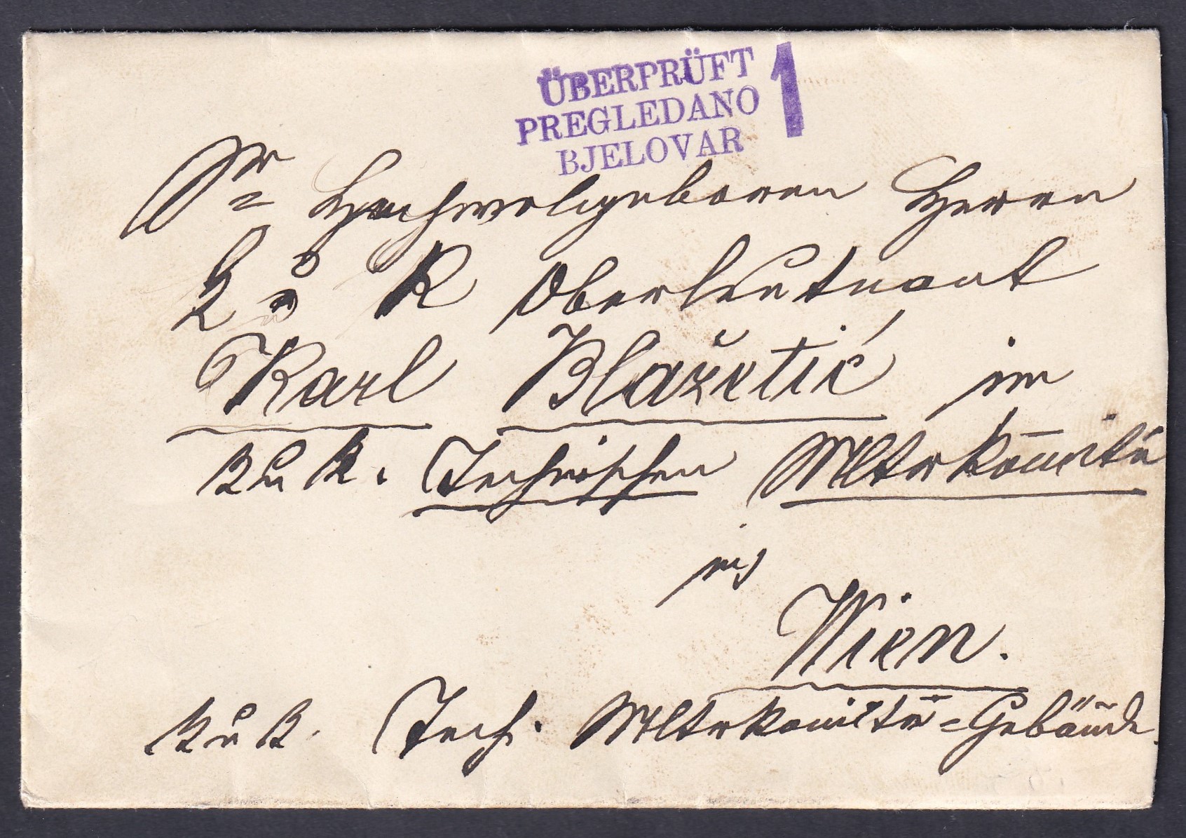 1916. Bjelovar, Bécsbe feladott cenzúrázott levél, tartalommal
