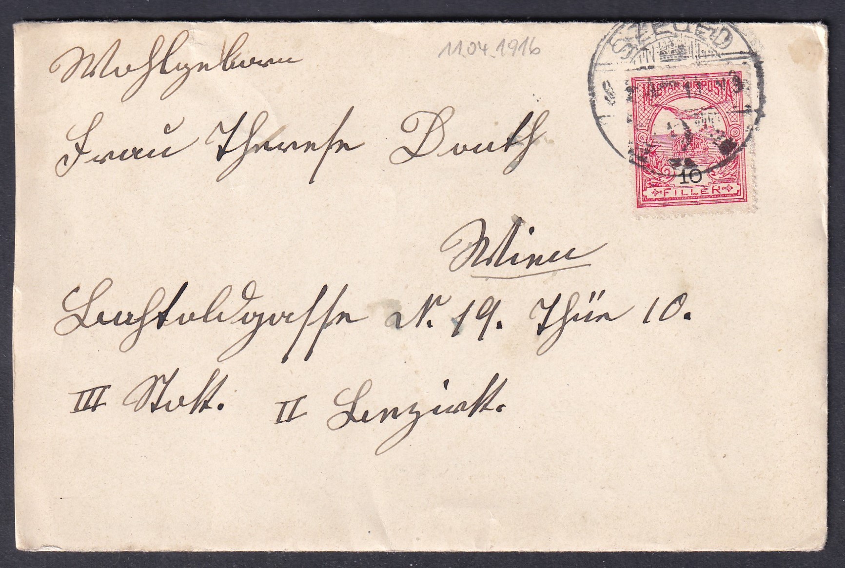 1914. Szeged, Bécsbe feladott levél, tartalommal