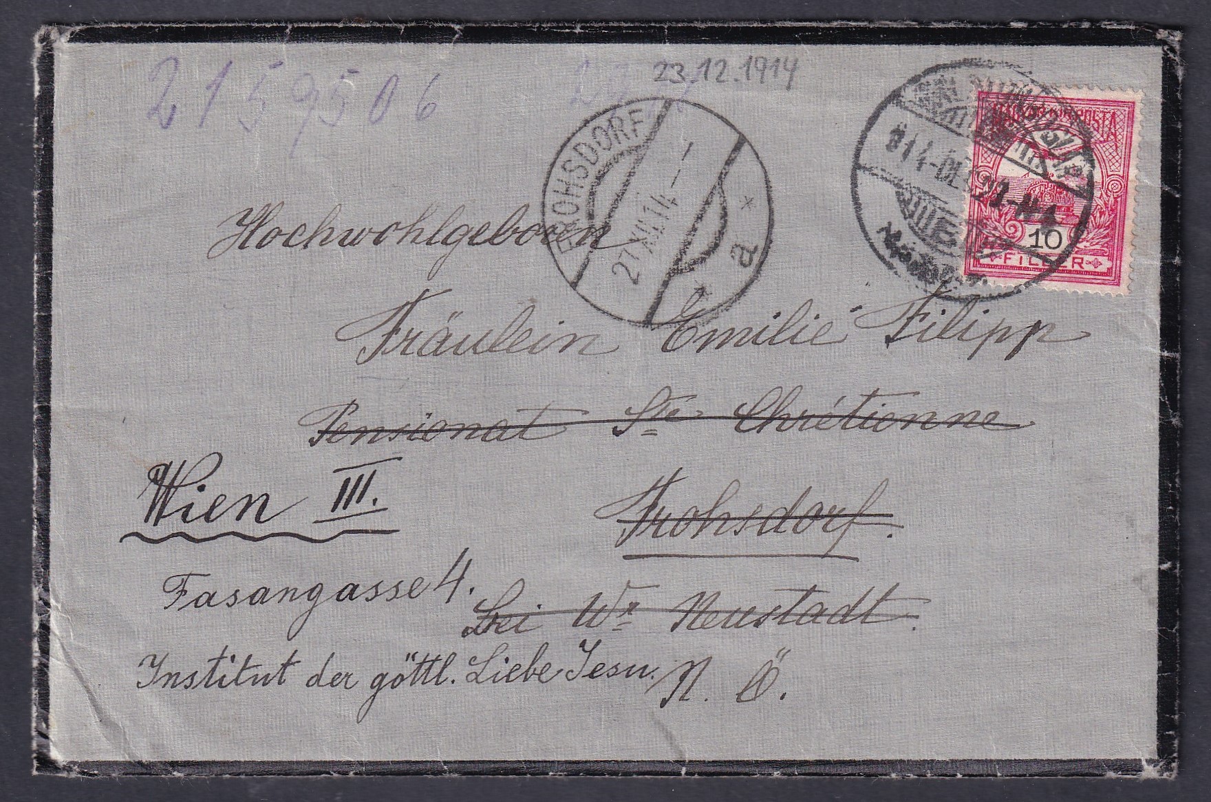 1914. Balatonboglár, Frohsdorf-ba feladott, Bécsbe tovább küldött levél, tartalommal