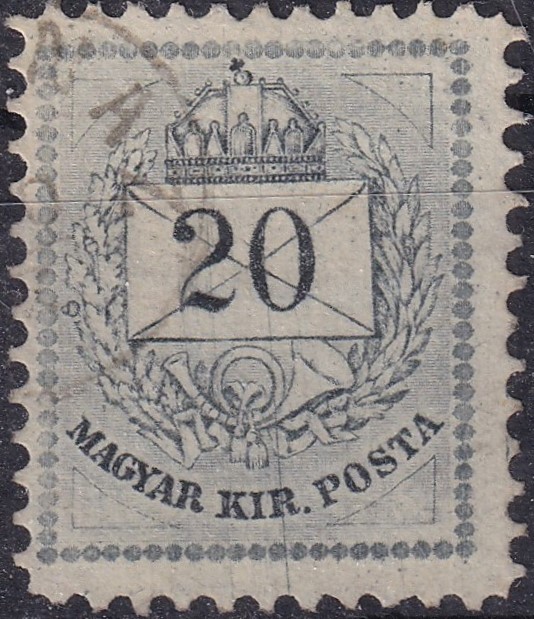 1881. 20kr – függőlegesen futó, látványos hidegtű-karcnyommal.