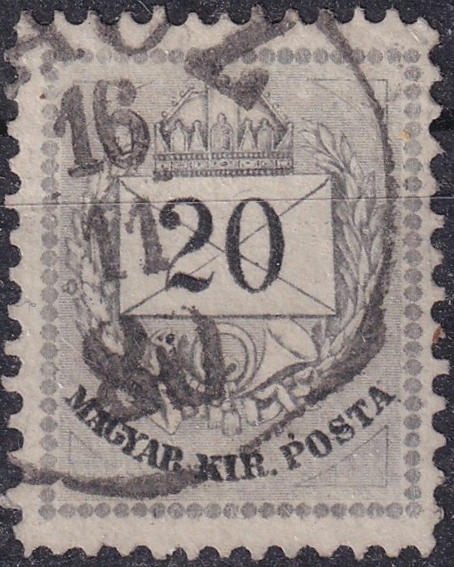 1876. 20kr 12¾:11,1/2-es fogazással – a „C” kombináció ritkább változata.