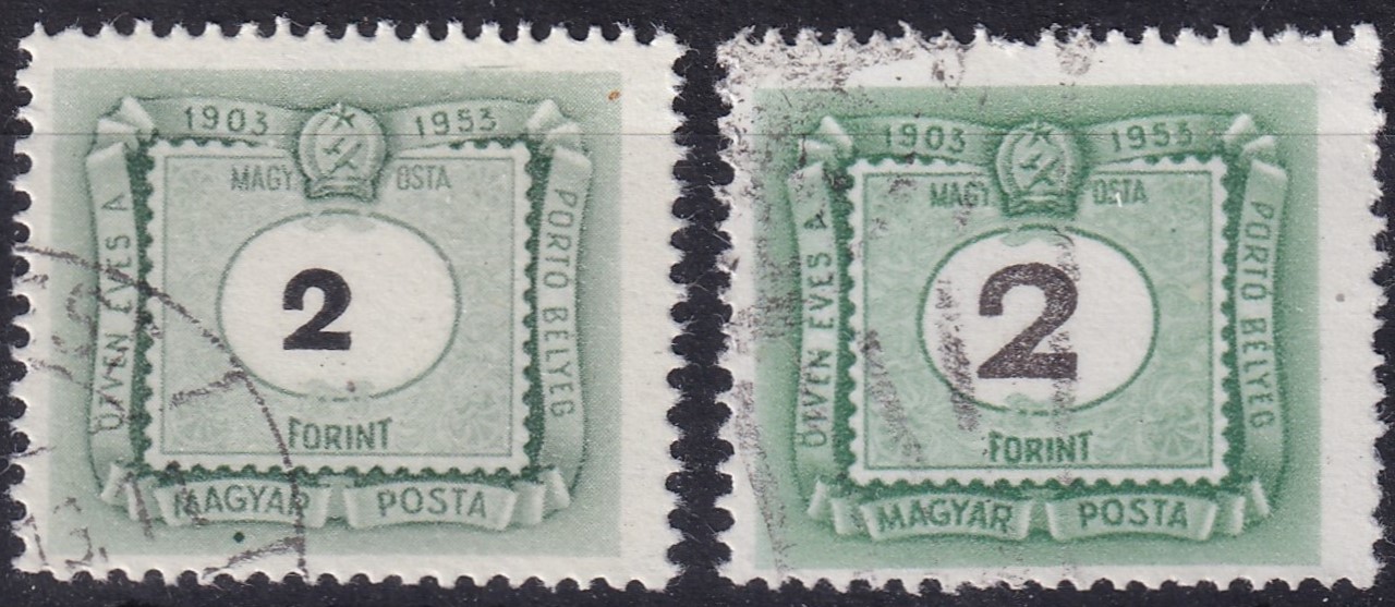 1953. 50 éves a Magyar portóbélyeg 2 forint I-es és II-es típus