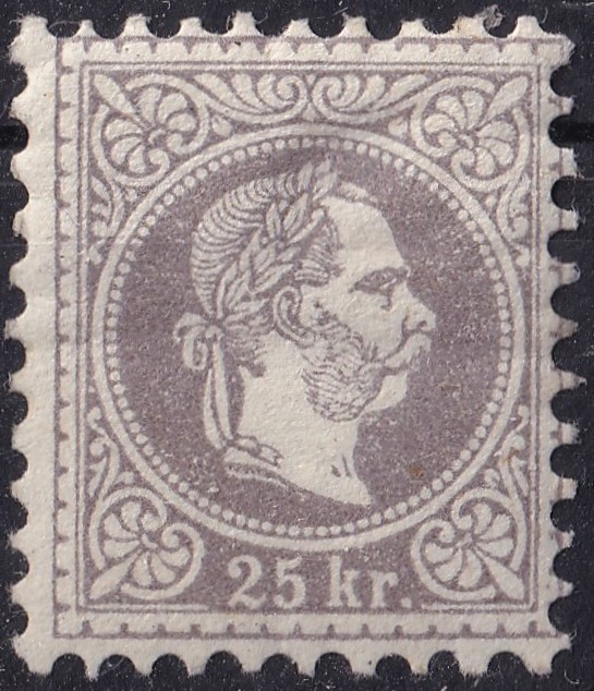 IMG_20260522_0024.1 1867. 25kr szürkésibolya – friss színnel, kis falcnyommal, eredeti gumi repedéssel, nagyon szép gyűjteményi darab!