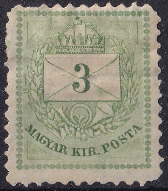 1881. 3kr nagyon szép sárgászöld színnel, rövid fogak