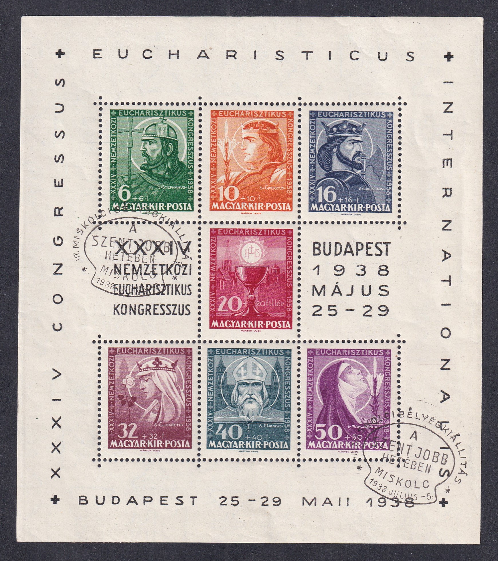1938. Eucharisztikus blokk alkalmi bélyegzéssel