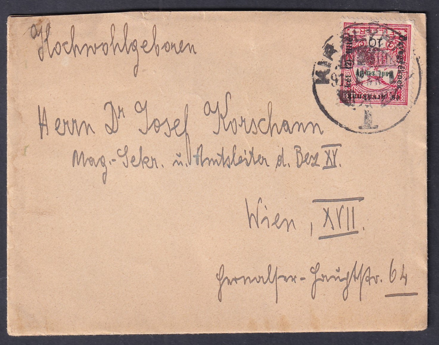 1916. Királyhida, Bécsbe feladott levél - levél tartalommal