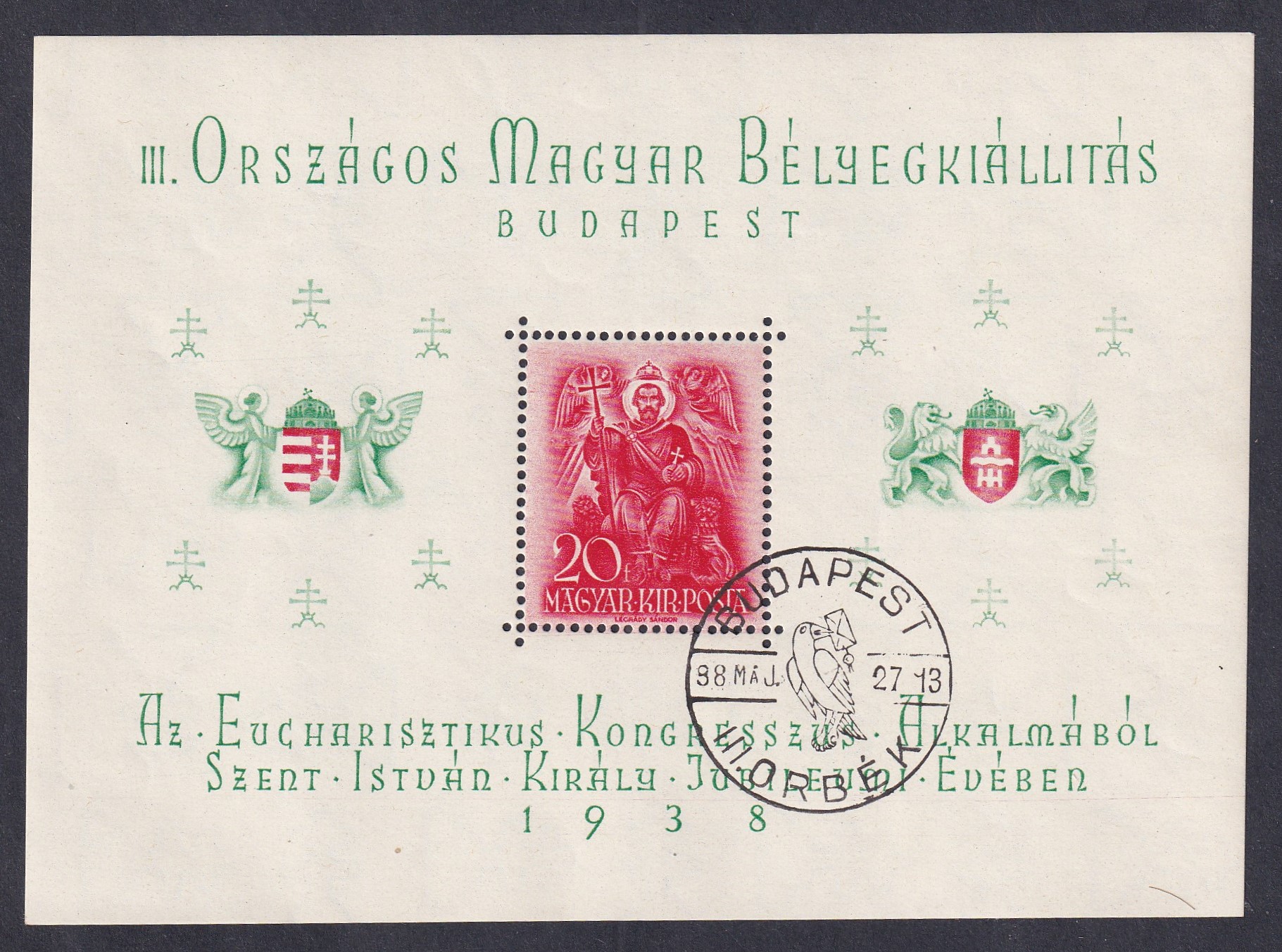 1938. ORBÉK blokk alkalmi bélyegzéssel