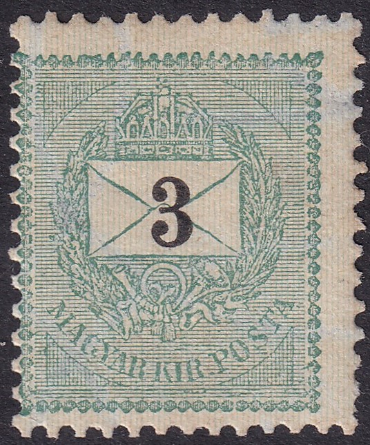 1889. Feketeszámú 3kr vastag boríték hajtóka vonalakkal - ritka, színte külön típust alkotó nyomdai eltérés több címleten ismert!