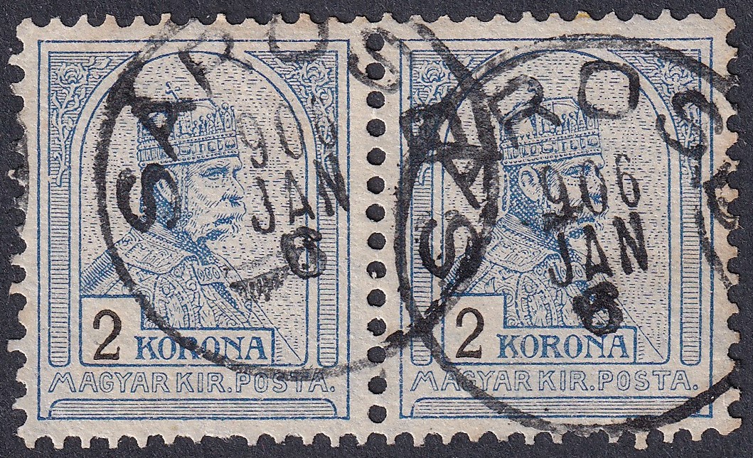 1904. Turul 2 korona párban, A3 állású vízjellel – ritka gyűjtői darab (elméleti katalógusérték: 500 000 Ft++)