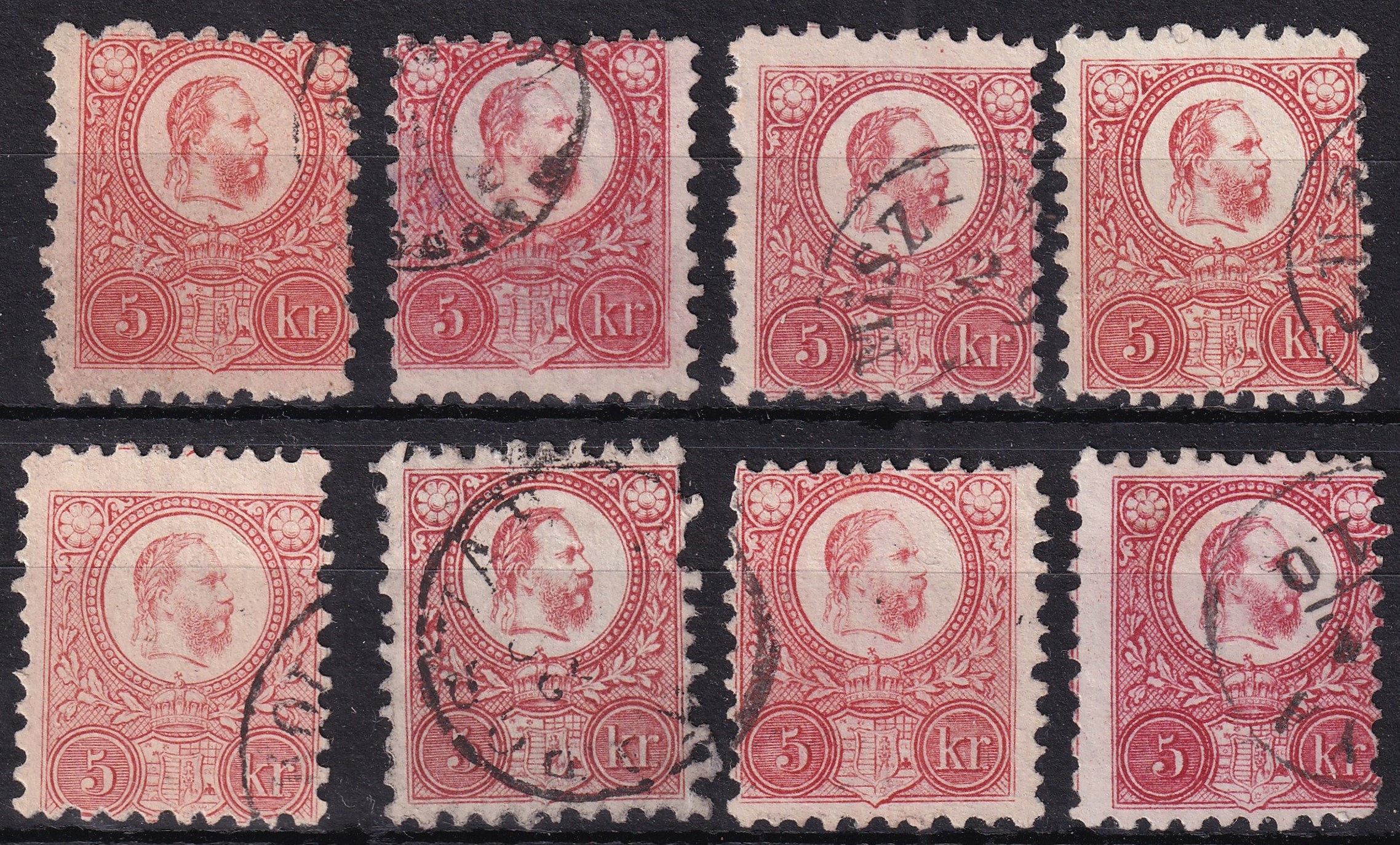 8 db 1871. Réznyomat 5 krajcár színárnyalatok