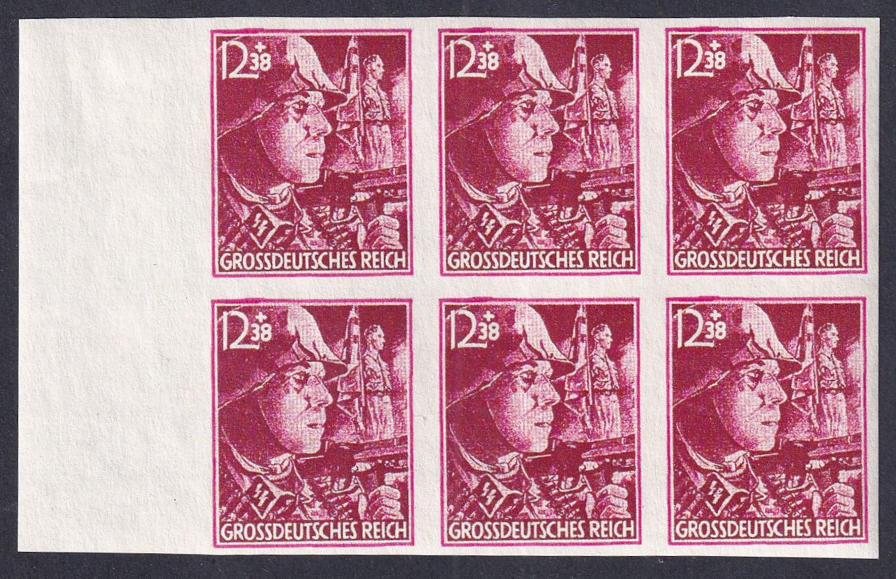 IMG_20260617_0022 1945. Harmadik Birodalom 12+38 Pf. vágott, ívszéli postatiszta hatostömb - ritka gyűjtői darab