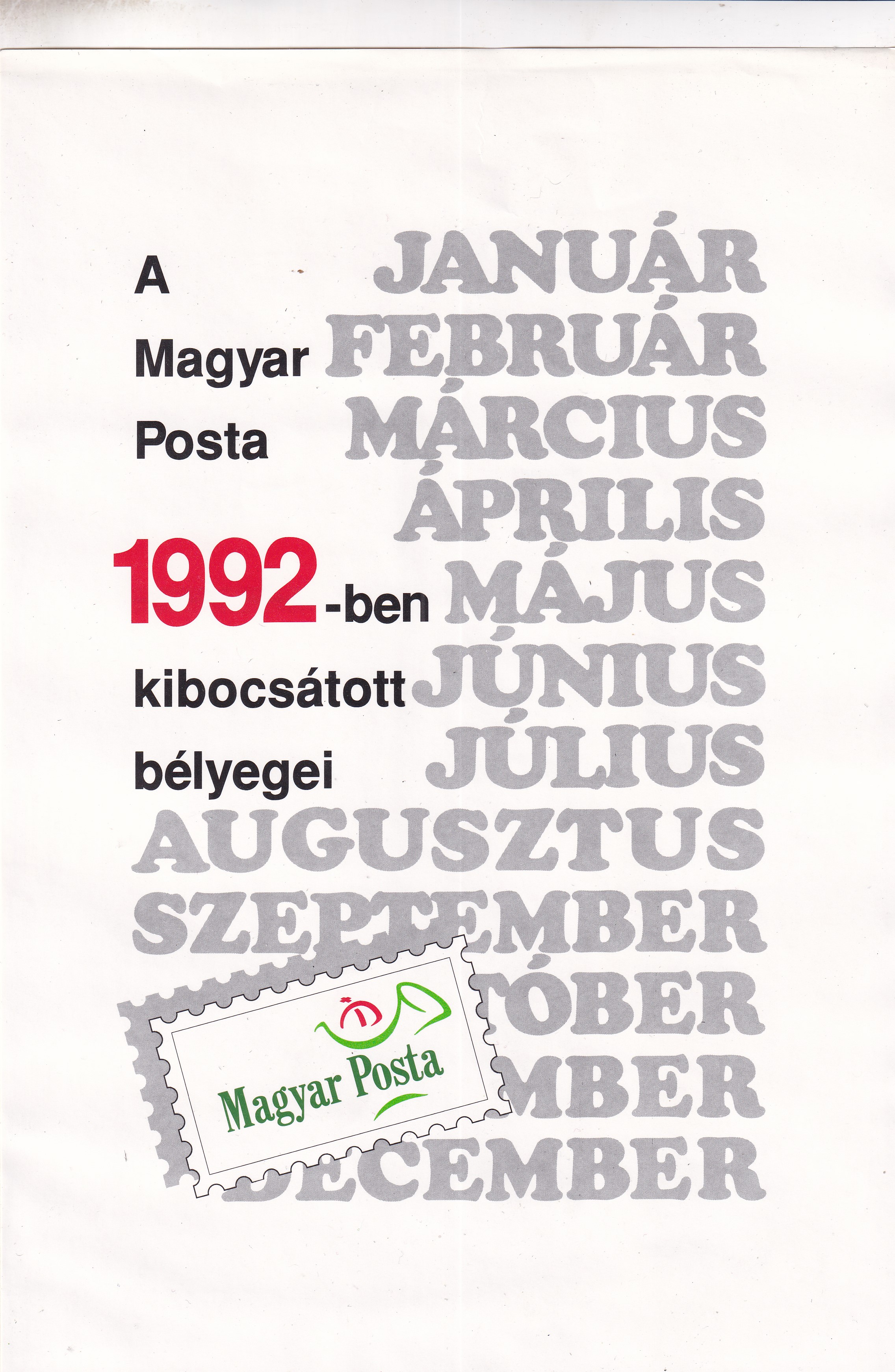 1992. Magyarország által kibocsátott bélyegek szettje. A képeken az összes bélyeg látható, Bélyegnap blokk + Magyar Posta ajándék blokkal