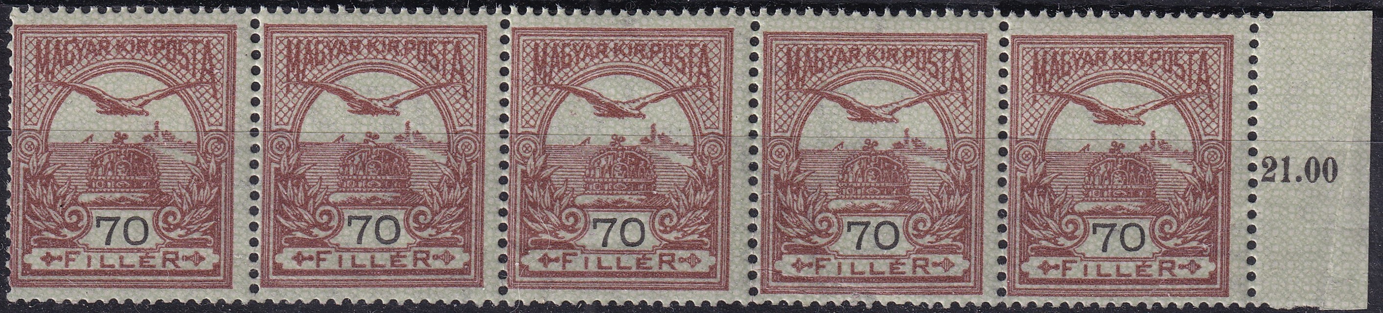 1913. Turul 70f ívszéli ötöscsík