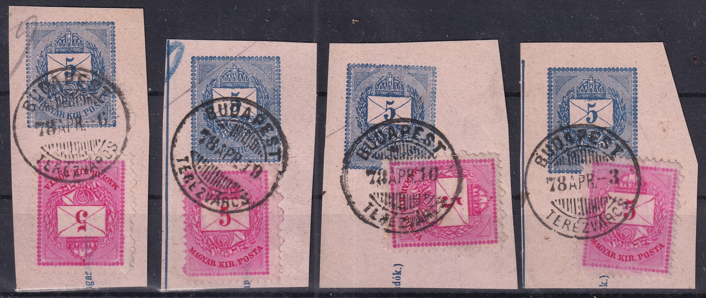 4 db 1878. BUDAPEST / TERÉZVÁROS utalvány kivágás