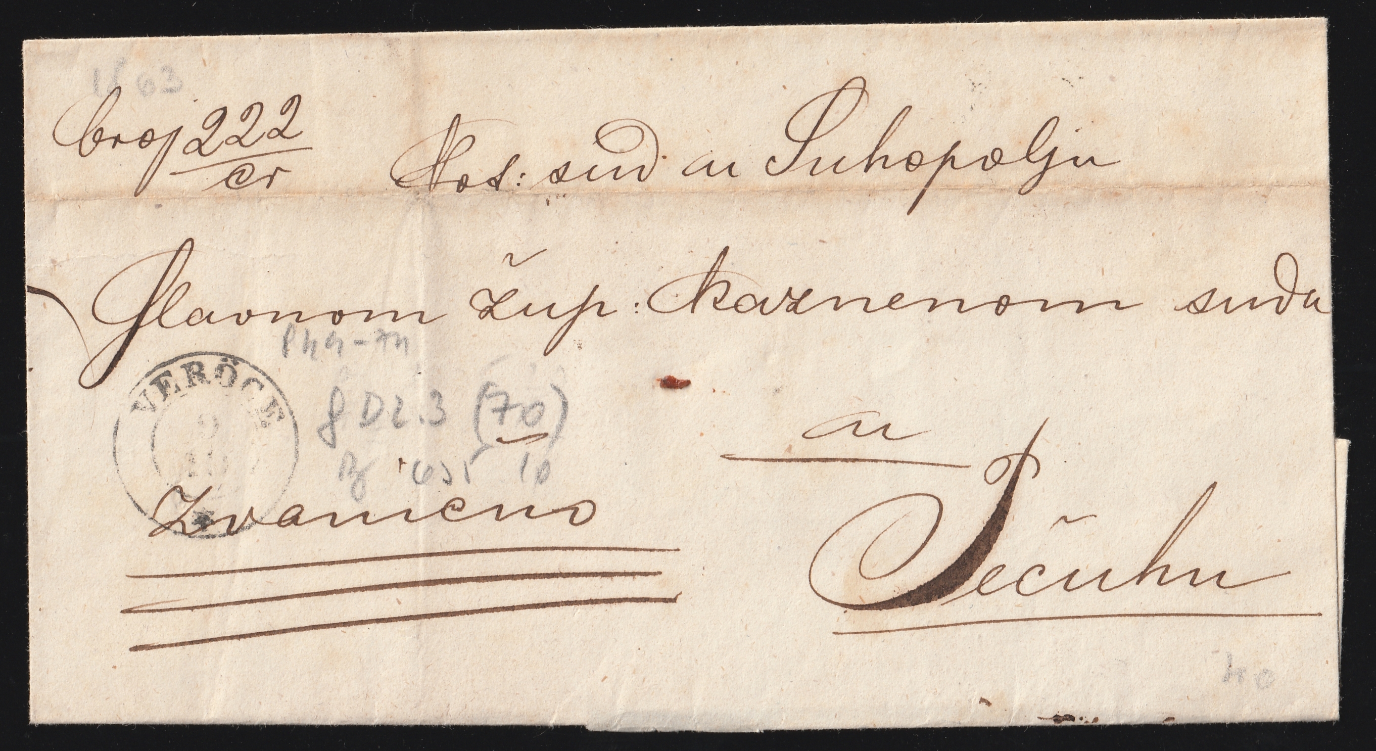 1863. Ex offo - VERŐCZE, BIZOVÁCZ, SIKLÓS (átmenő?) bélyegzésekkel