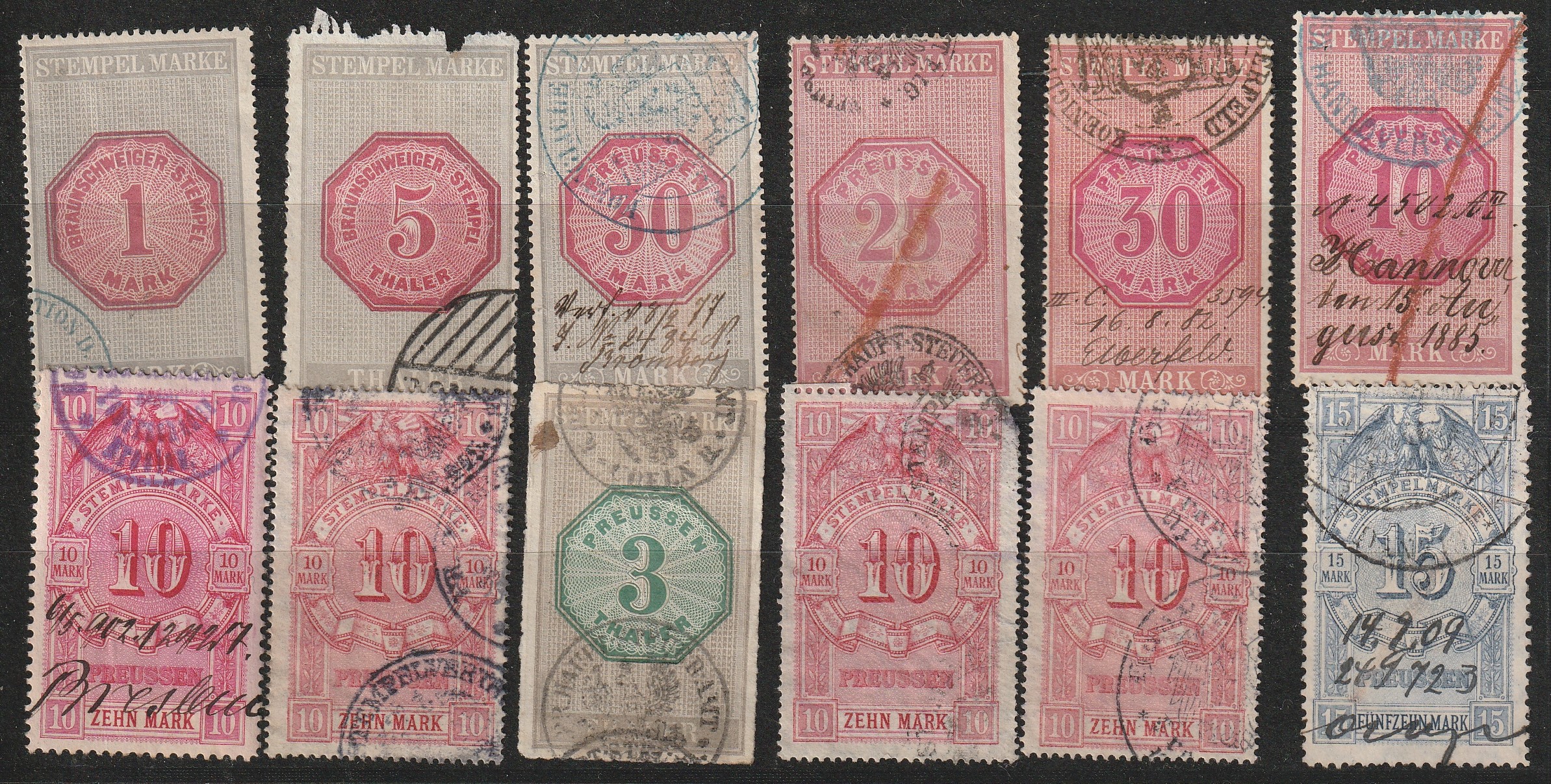 Porosz általános okirati illetékbélyegek 1862/1877 - Illetékbélyegek