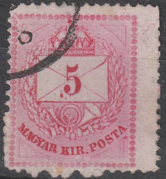 26_7_20260721_0078.1 1874. 5kr elfogazott bélyeg látványos festék folt az értékszám mellett