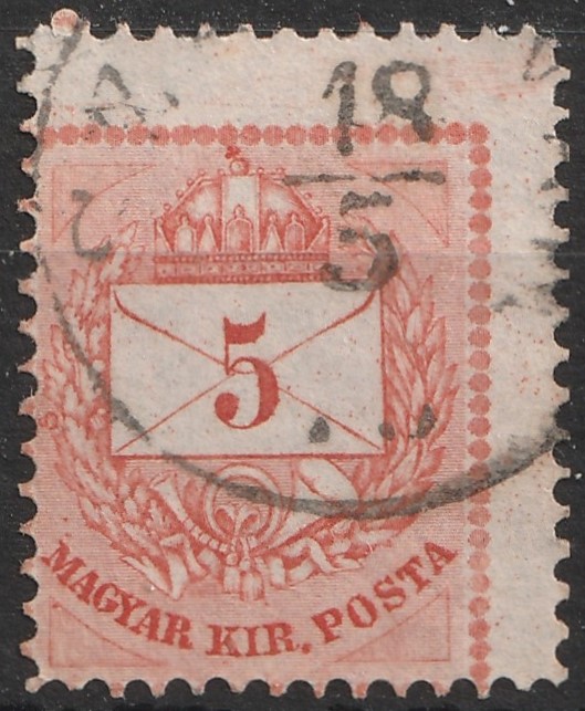1874 I. 5kr /A/ téglavörös – durván utánmetszett lemezről, erősen elcsúszott fogazással