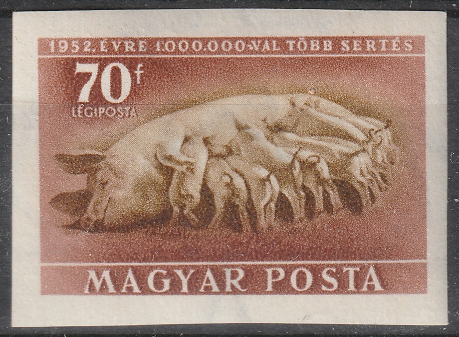 1952. Háziállatok 70 fillér vágott bélyeg