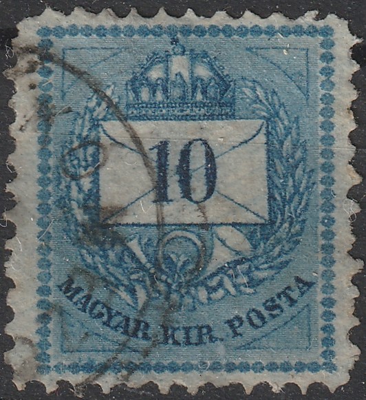 1874. 10 kr – utánmetszett háromszögekkel.