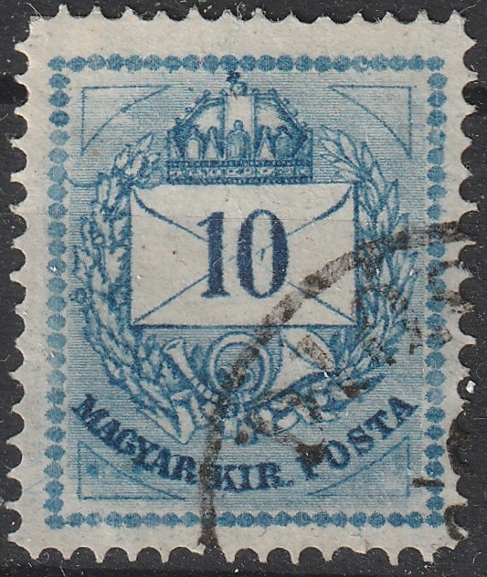 1874. 10 kr – utánmetszett háromszögekkel.