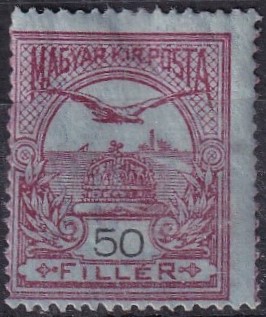 1913. 50f - fekvővízjellel /VIIa/ - szomszéd bélyegképet érintő elcsúszott fogazással