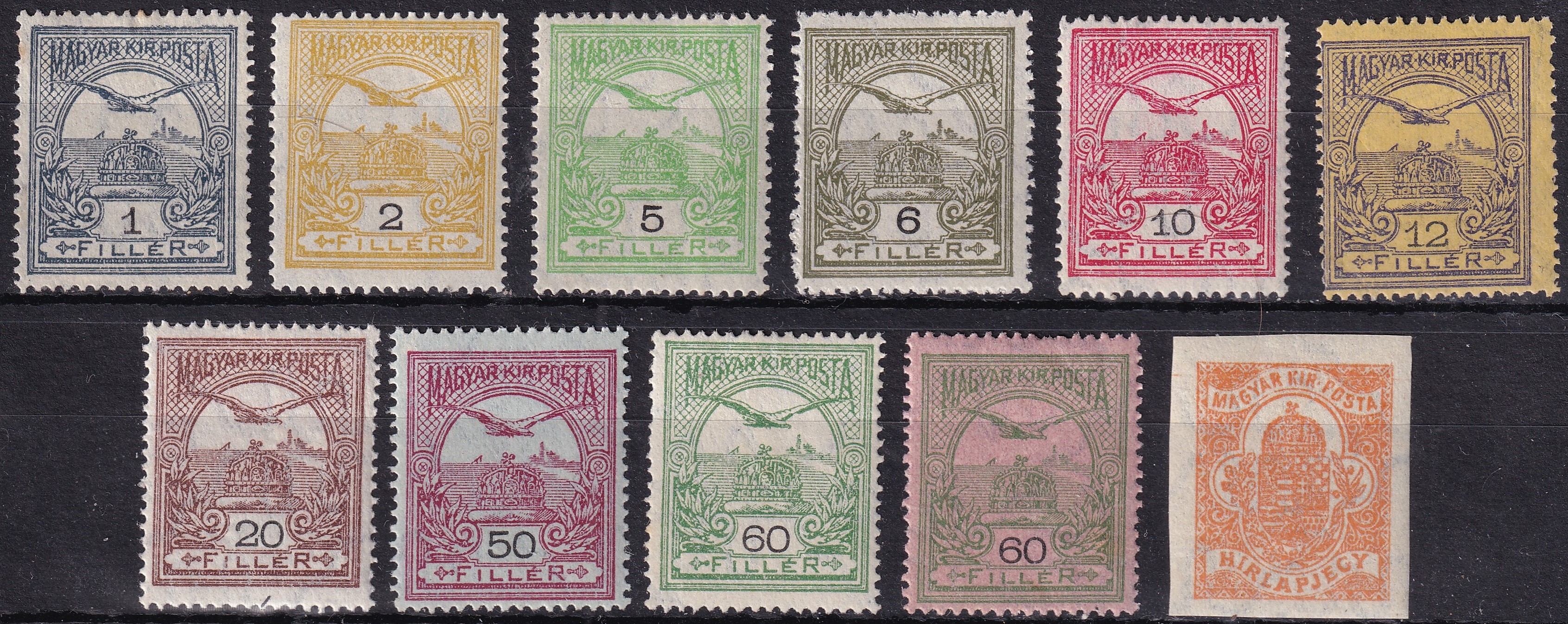 1913. postatiszta fekvővízjeles /VIIa/ bélyegek
