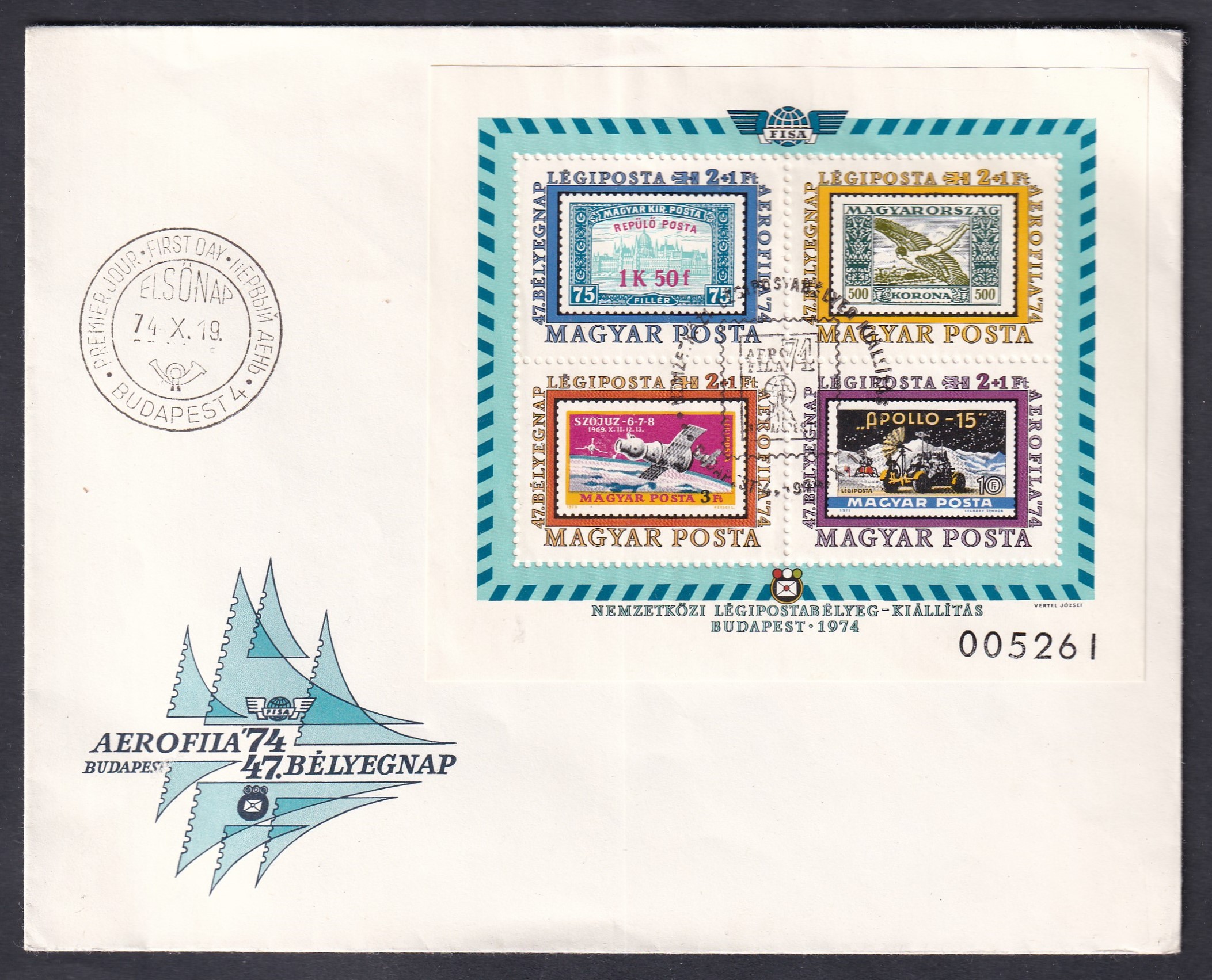 1974. Bélyegnap - AEROFILA '74 blokk FDC