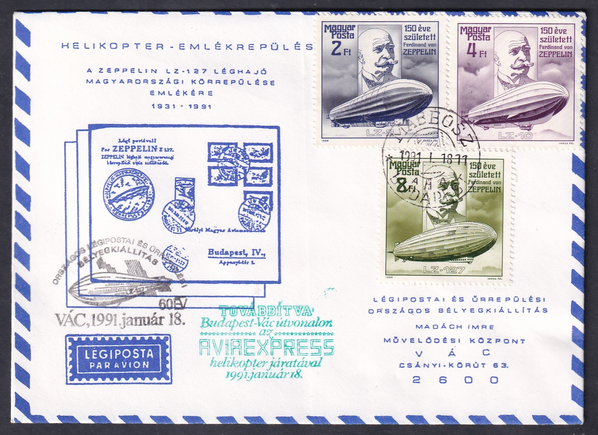 1991. Budapest–Vác helikopter-emlékrepülés – az LZ–127 Zeppelin 1931-es magyarországi körrepülésének 60. évfordulója