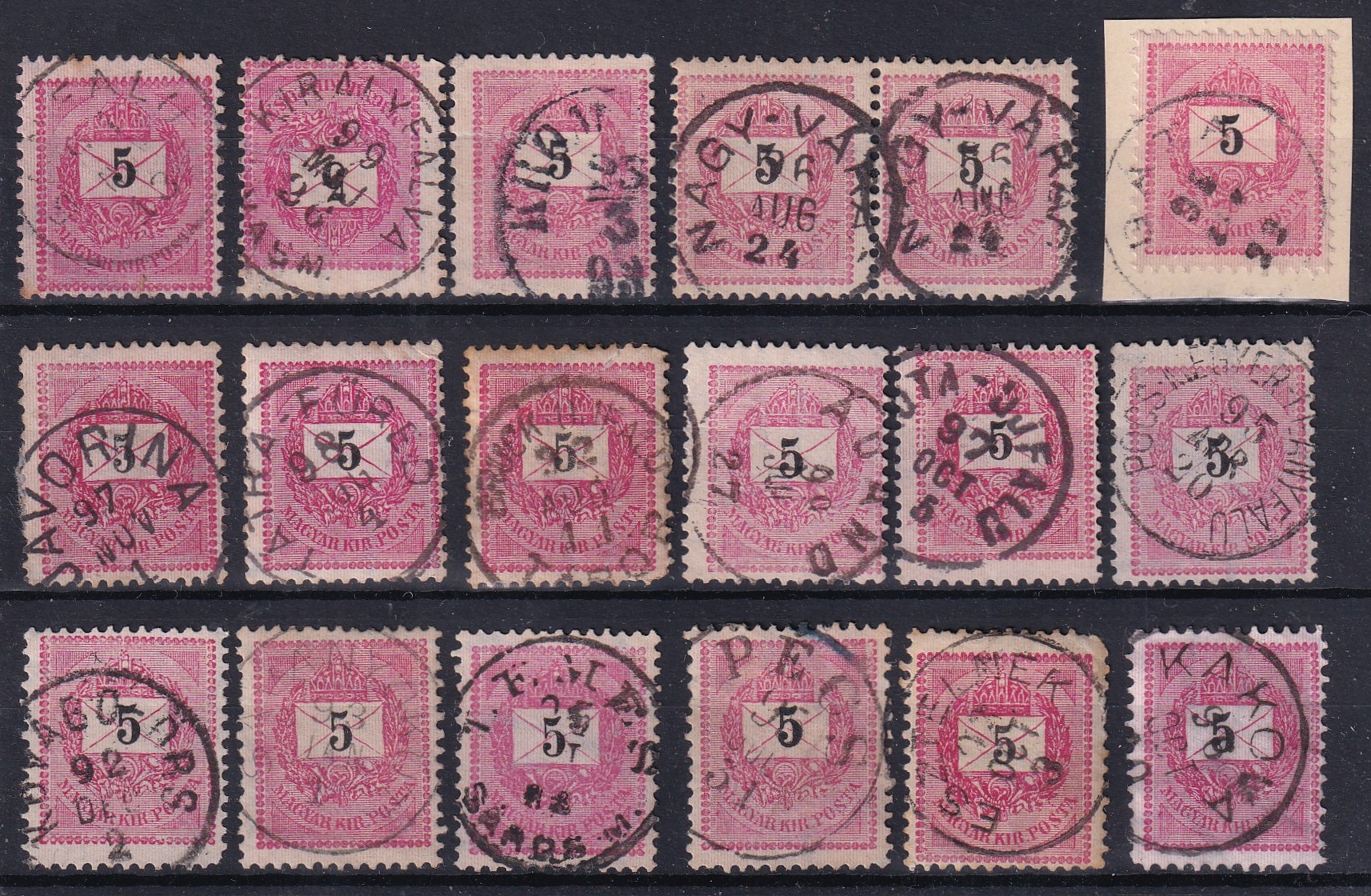 1889. 5kr összeállítás- szép bélyegzésekkel