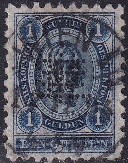 IMG_20260805_0021.8 Ausztria 1 Gulden Céglyukasztás (perfin) bélyeg