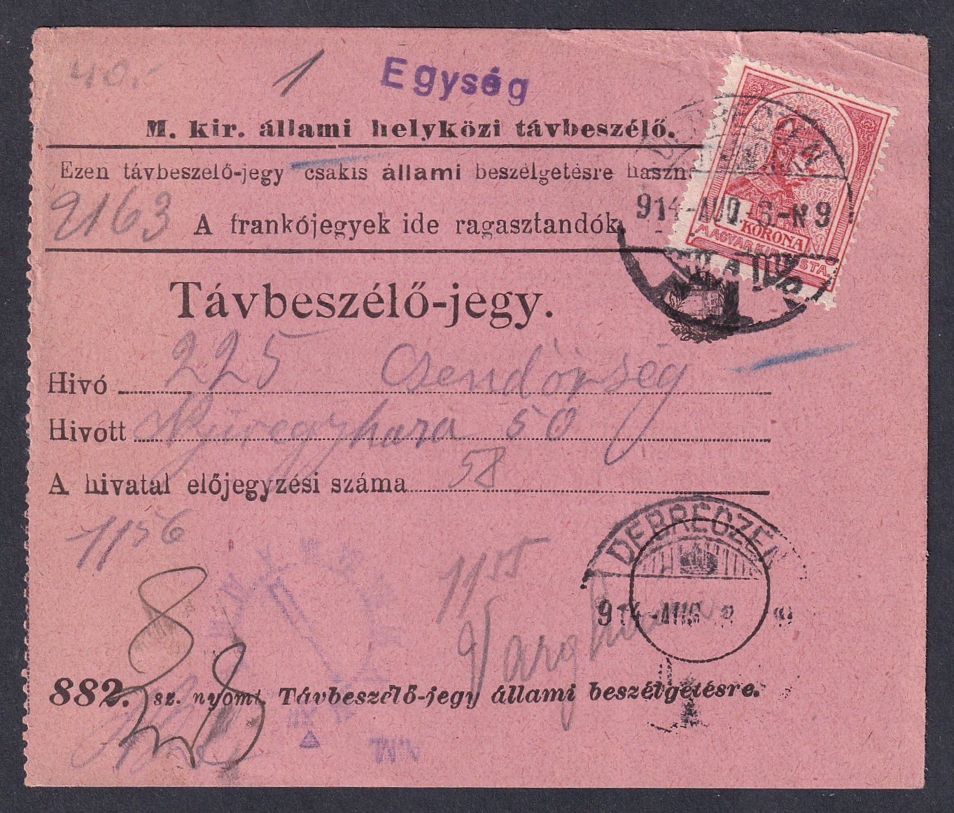IMG_20260808_0001 1914. Debrecen -Távbeszélő-jegy