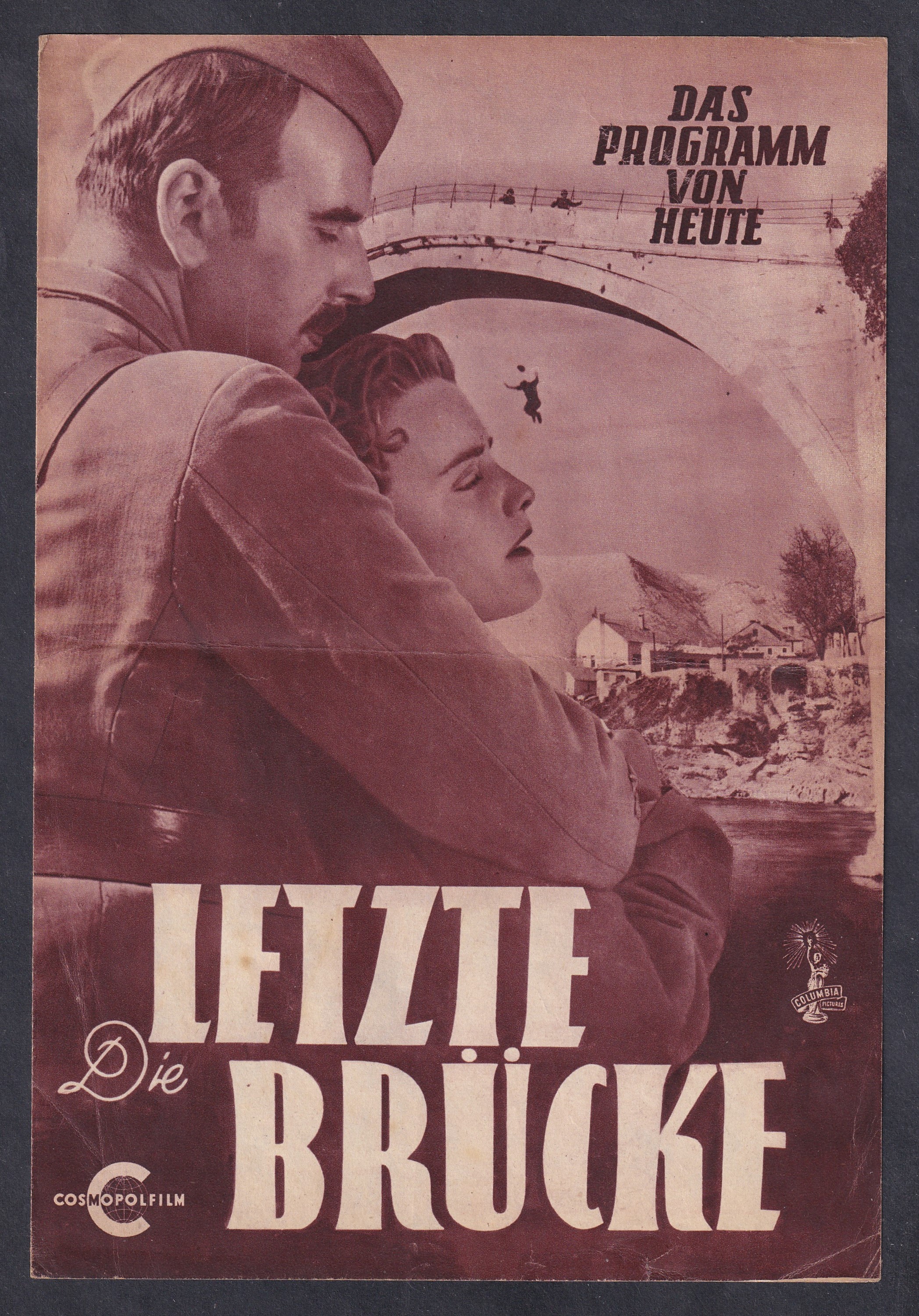 IMG_20260811_0039 1954. „Die letzte Brücke” – Maria Schell – osztrák „Das Programm von heute”, 227. szám Helmut Käutner Die letzte Brücke című osztrák–jugoszláv háborús drámájának bécsi mozifilm-műsorlapja.