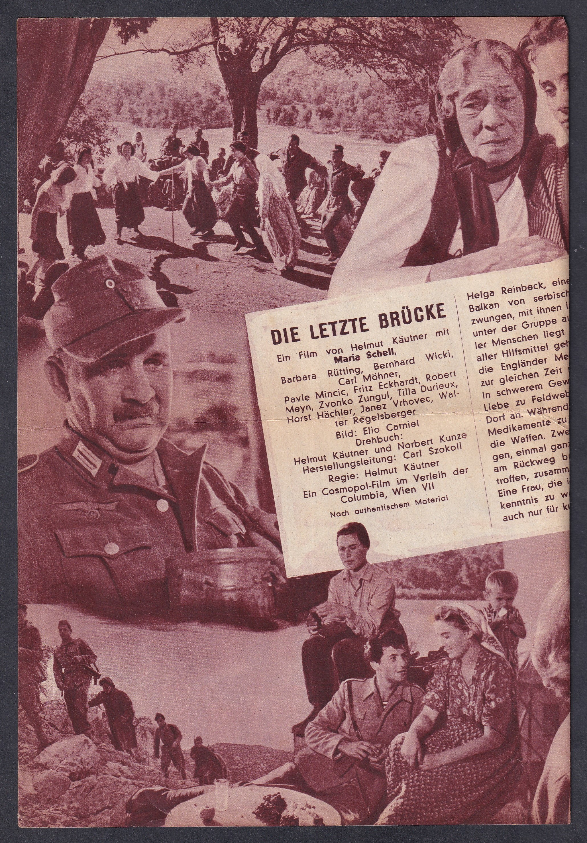 IMG_20260811_0041 1954. „Die letzte Brücke” – Maria Schell – osztrák „Das Programm von heute”, 227. szám Helmut Käutner Die letzte Brücke című osztrák–jugoszláv háborús drámájának bécsi mozifilm-műsorlapja.